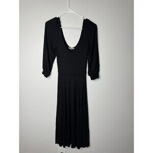 MARINE LAYER Lexi Rib Midi Dress Black Fit & Flare Long Sleeve Sz XS